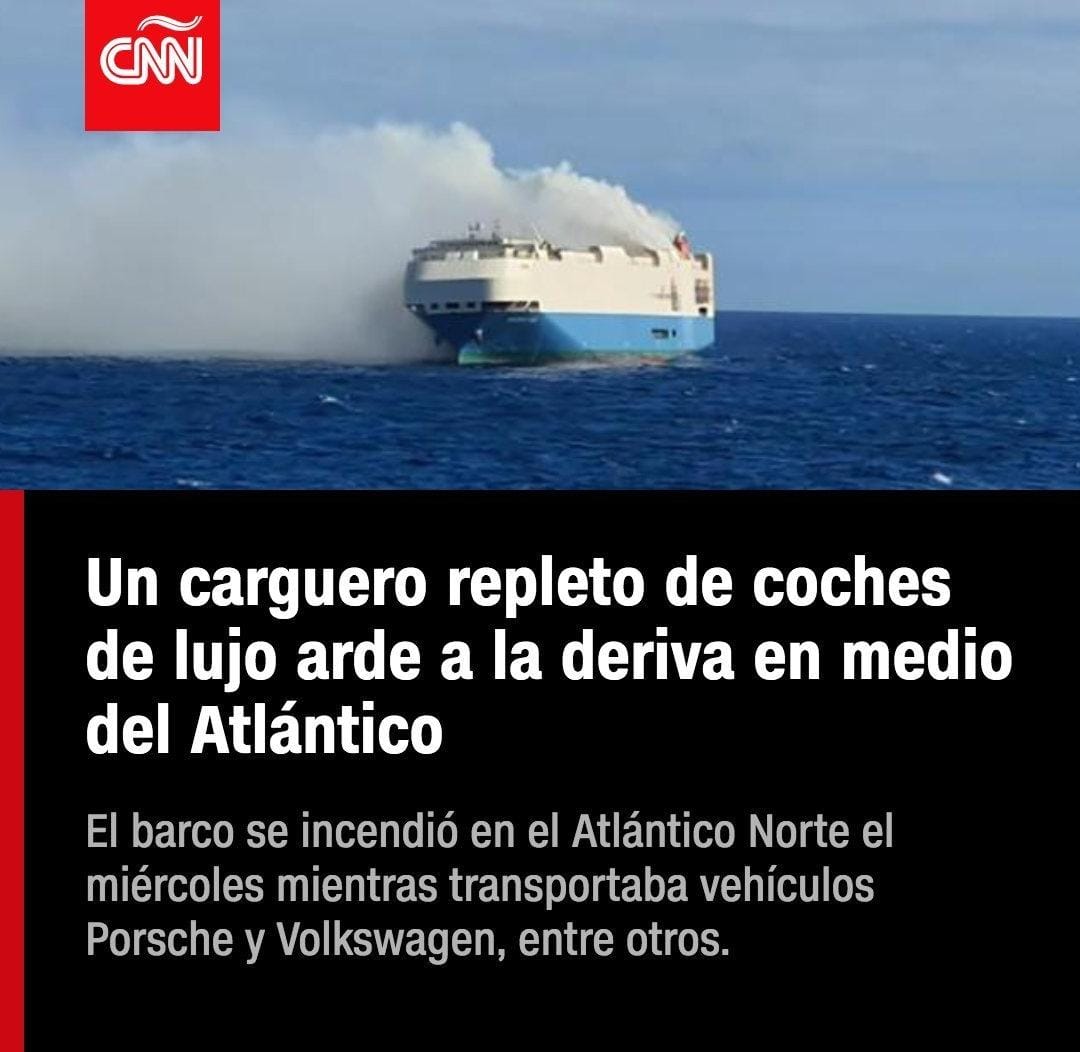 Navio cargueiro com milhares de carros de luxo da Porsche e da Bentley está em chamas e à deriva no Atlântico, diz jornal