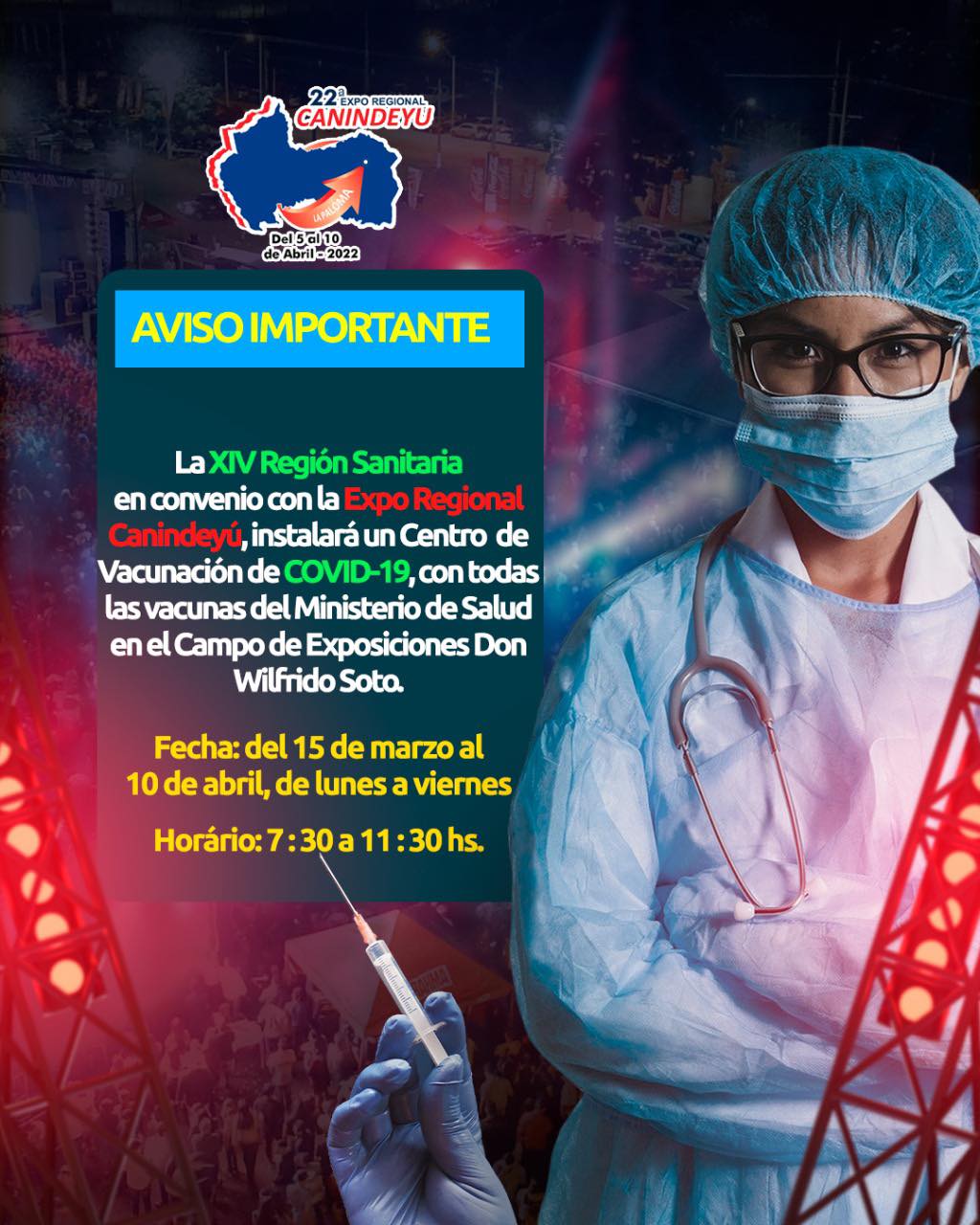 Desde la Fecha se habilita el Centro de Vacunación en el Campo Ferial Don Wilfrido Soto de La Paloma