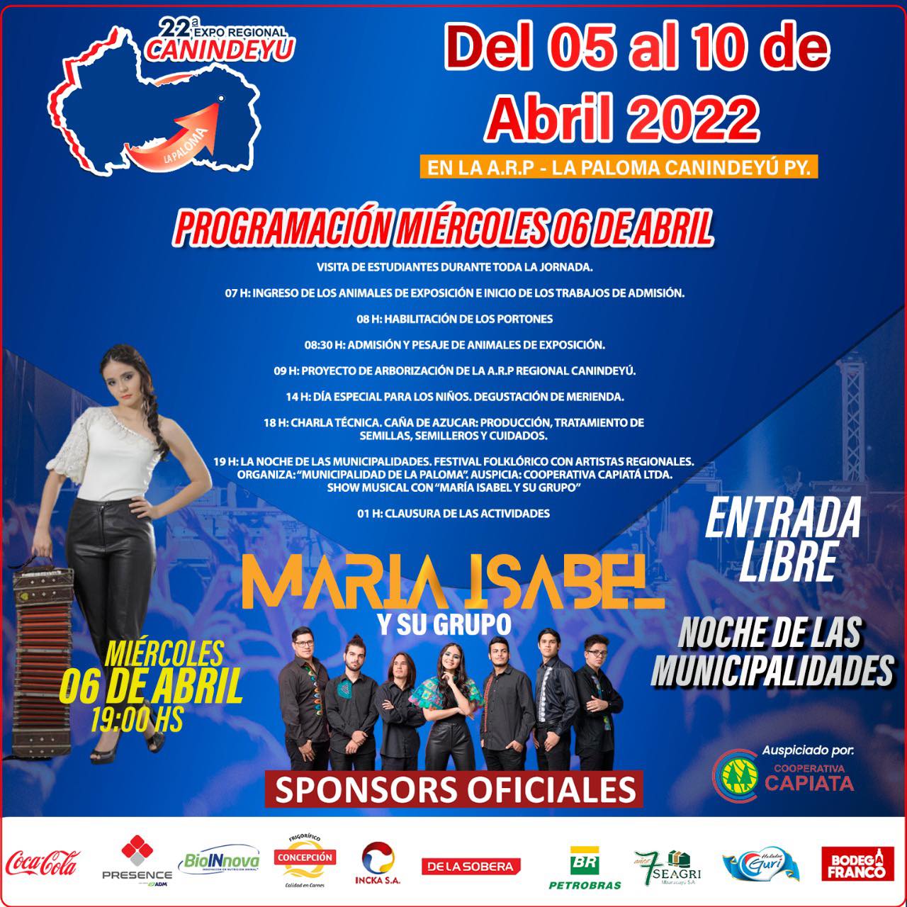 Expo Regional Canindeyú. Programación – Miércoles 06 de abril