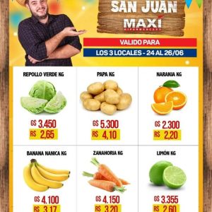 San Juan con delicias y economía es en Maxi. valido para los 3 locales del 24 al 26/06
