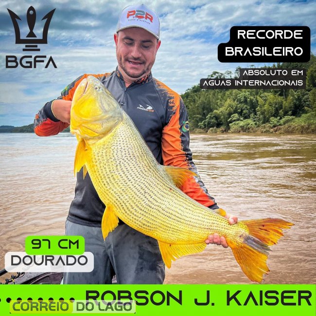 Dourado de 97cm quebra recorde brasileiro na categoria Absoluto em Águas Internacionais. Pescador é de São Miguel do Iguaçu￼